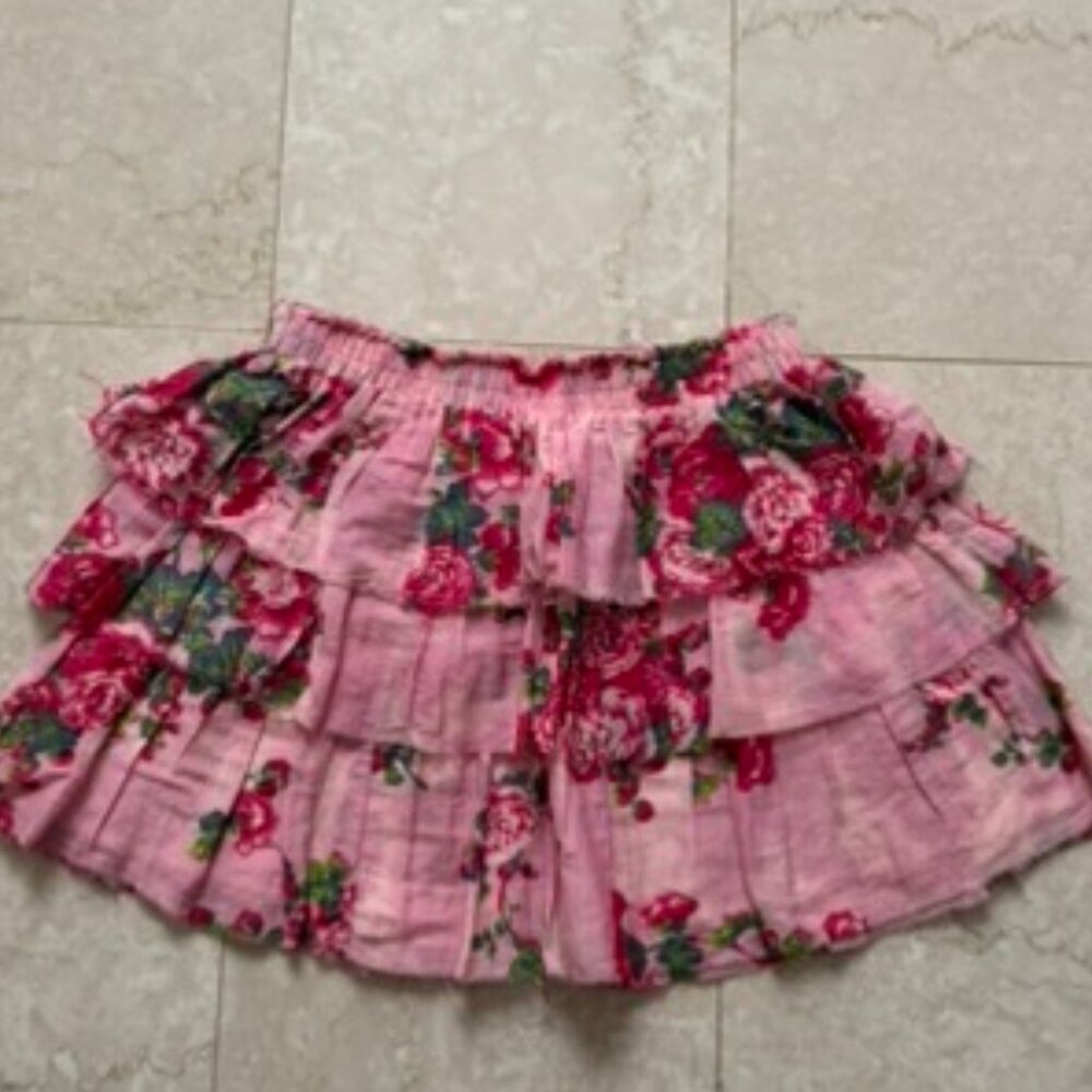 LoveShackFancy Ruffle Mini Skirt - Floral Print - Medium